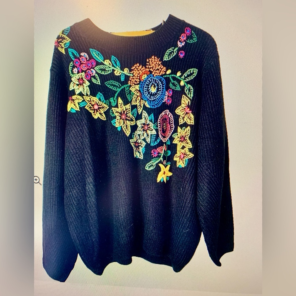 RIVER ISLAND PLUS Pullover Long Ribbed Sweater Women Size 24UK Black Embroidery